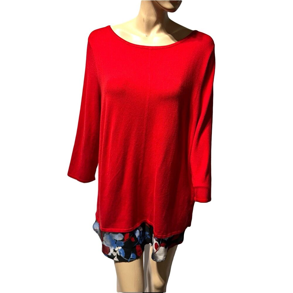 The Limited Layered Split Back Tunic Sweater Red Floral Lining Size XL NWT